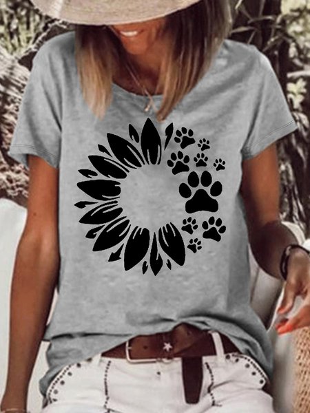 

Women‘s Sunflower Dog Paws Graphic Casual T-Shirt, Gray, T-shirts