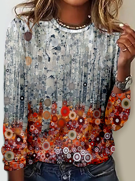 

Women's Art Print Casual Crew Neck Shirt, As picture, Long sleeves