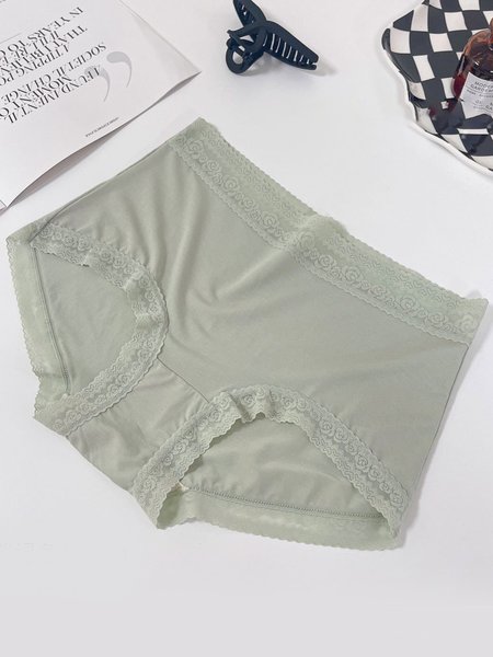 

Mulberry Silk Antibacterial Lace Mid-Waist Briefs, Lightgreen, Briefs