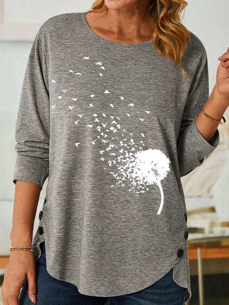 

Women's Dandelion Make a Wish Crew Neck Casual Shirt, Gray, Long sleeves