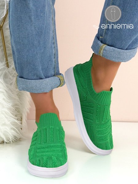 

Breathable Green Casual Slip On Flyknit Shoes, Sneakers