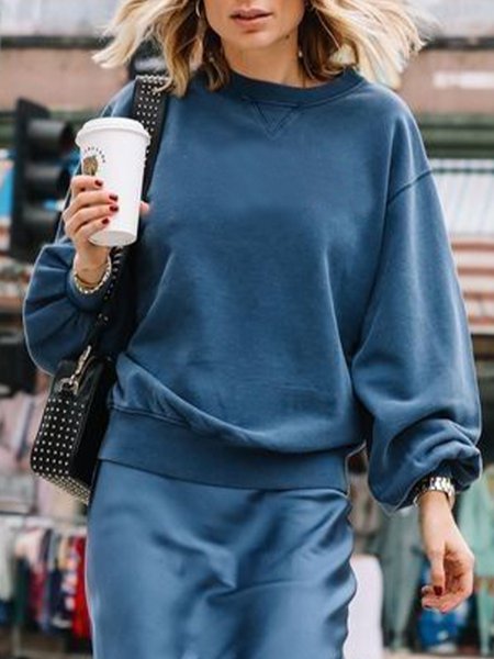 

Loose Plain Crew Neck Casual Sweatshirt, Blue, Hoodies and Sweatshirts