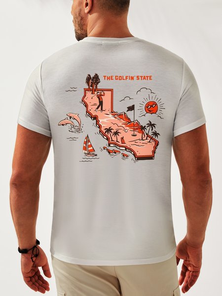 

Coconut Tree Round Neck Casual T-Shirt, White, Men's t-shirts