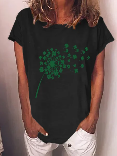 

Women's Four-leaf Clover Short Sleeve Tee T-shirt Crew Neck Casual Summer Top, Black, T-Shirts