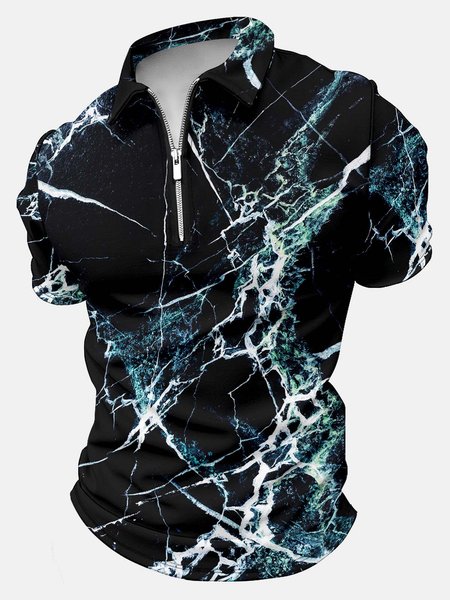 

Men’s Texture Abstract Art Pattern Casual Polo Collar Polo Shirt, As picture, T-shirts