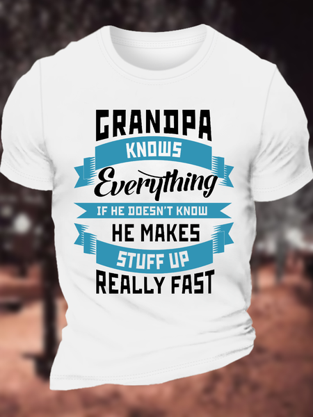 

Men's Grandpa Knows Everything Casual Crew Neck Text Letters T-Shirt, White, T-shirts