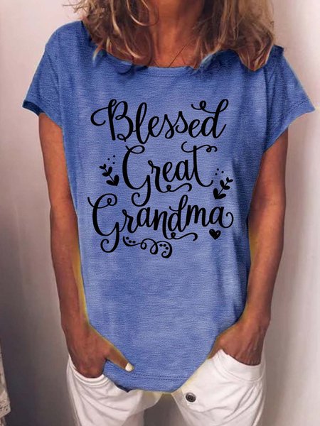 

Women’s Blessed Great Grandma Crew Neck Cotton Casual T-Shirt, Blue, T-shirts