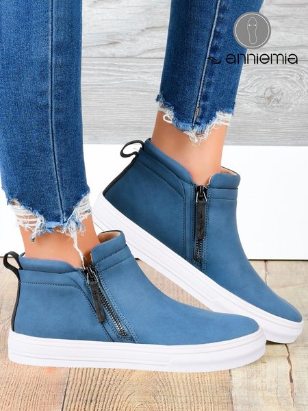 

Blue Matte Leather Side Zip Flats, Flats