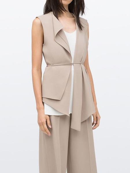 

Regular Fit Urban Shawl Collar Sleeveless Plain Vest, Nudepink, Vests and Gilets