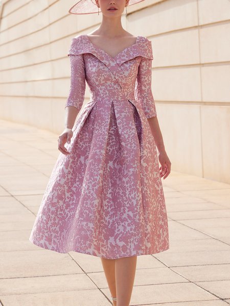

Elegant Party Three Quarter Midi Regular Size Dress, As picture, Midi Dresses