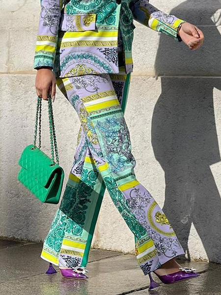 

Loose Urban Ethnic Fashion Straight Long Pants, Green, Pants