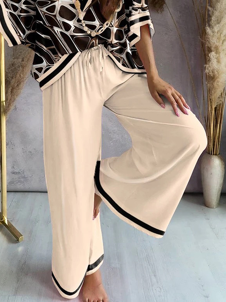 

Loose Micro-Elasticity Color Block Casual Fashion Long Pants, Apricot, Pants
