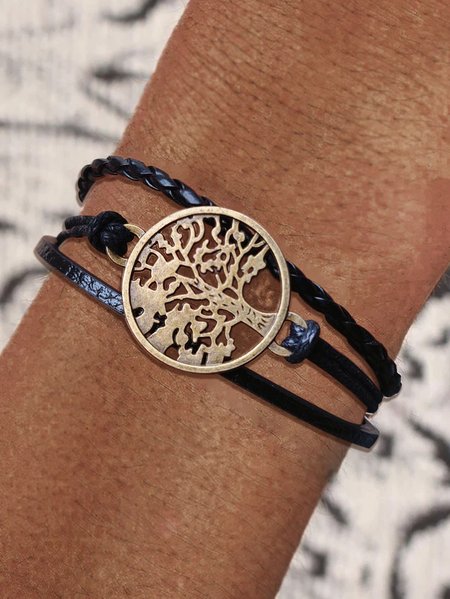 

Life Bark Rope Layered Bracelet Boho Ethnic Jewelry, Black, Bracelets & Anklets