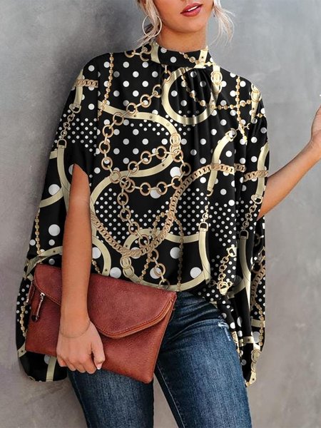 

Stand Collar Urban Abstract Blouse, Black, Blouses and Shirts