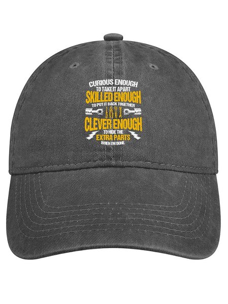

Men’s Curious Enough To Take It Apart To Put It Back Together Clever Enough To Hide The Extra Parts When I’m Done Adjustable Denim Hat, Deep gray, Men's Hats