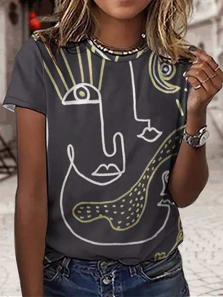 

Lilicloth X Mur Mur Style Abstract Face Print Women's T-Shirt, Black, T-shirts