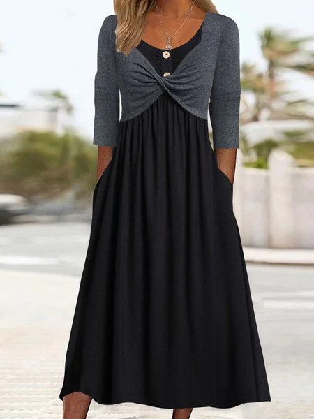 

V Neck Elegant Plain Regular Fit Dress, Black, Dresses