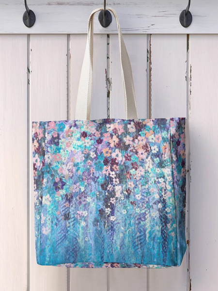 

Floral Graphic Shopping Tote, As picture, Bags