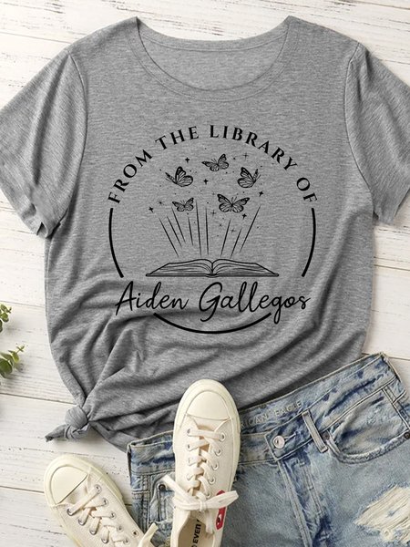 

Women's From The Library Funny Graphic Printing Casual Butterfly Loose Cotton-Blend T-Shirt, Gray, T-shirts