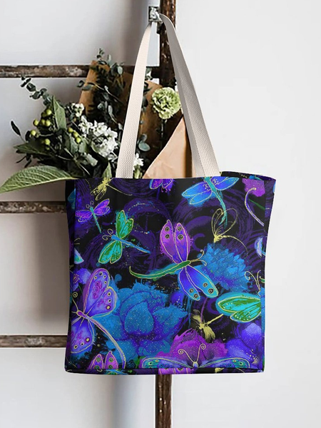 

Dragonfly Graphic Shopping Tote, As picture, Bags
