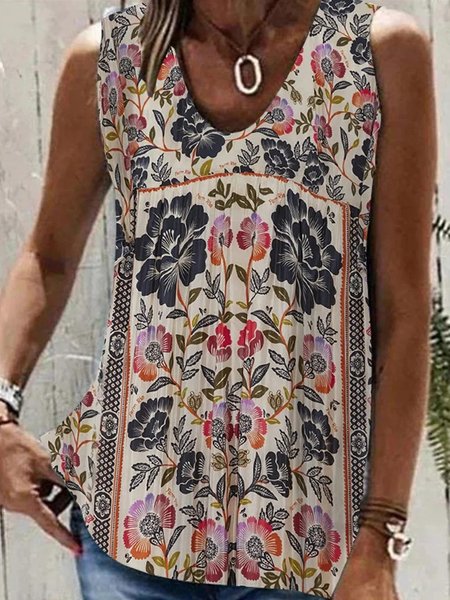 

Floral Casual Loose Tank Top, Multicolor, Tanks & Camis