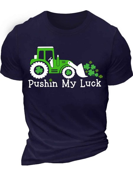 

Men's Pushin My Luck St. Patrick's Day Funny Graphic Printing Text Letters Cotton Casual T-Shirt, Purplish blue, T-shirts