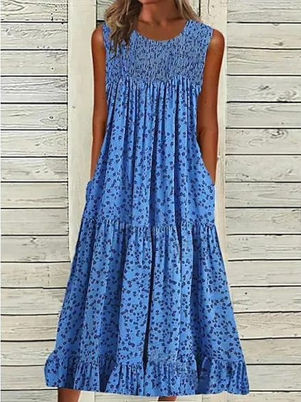 

Polka Dots Vacation Loose Crew Neck Dress, Blue, Dresses