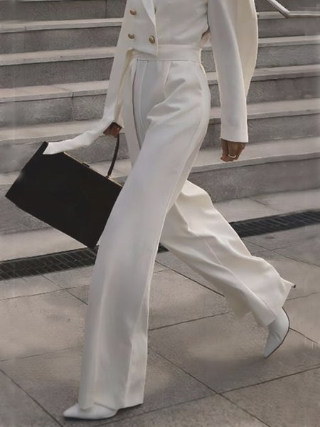 

Plain Elegant Regular Size Fashion Pants, White, Pants