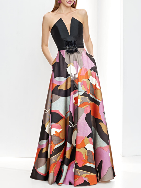 

Floral Elegant Regular Fit Party Dress, Black, Maxi Dresses