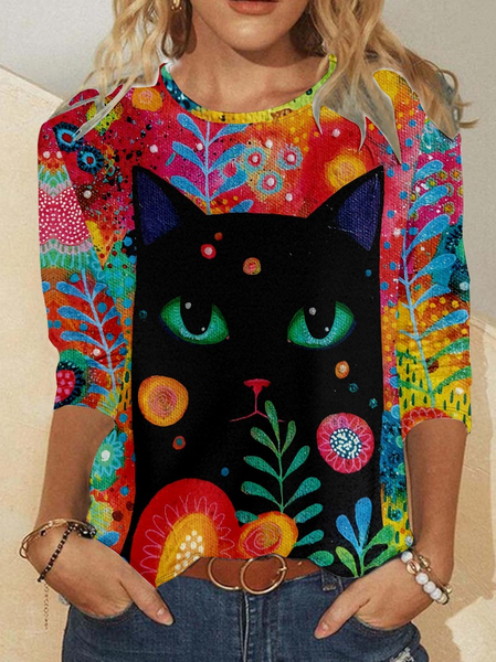 

Women's funny Cute black cat Casual Shirt, As picture, Long sleeves