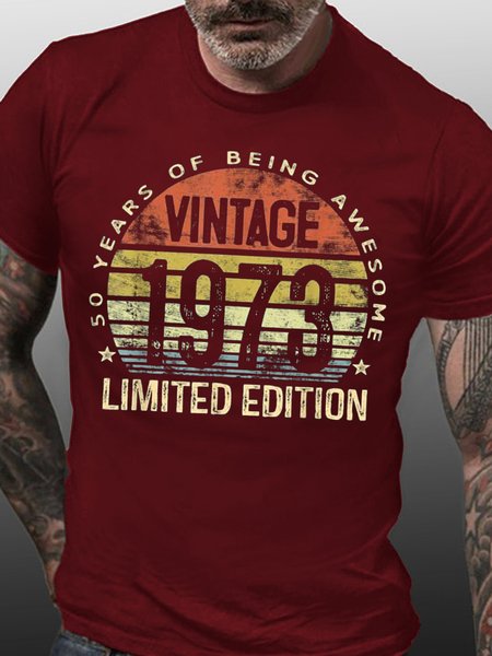 

Men's Vintage 1973 Limited Edition 50 Year Old Gifts Letters Casual Cotton T-Shirt, Red, T-shirts