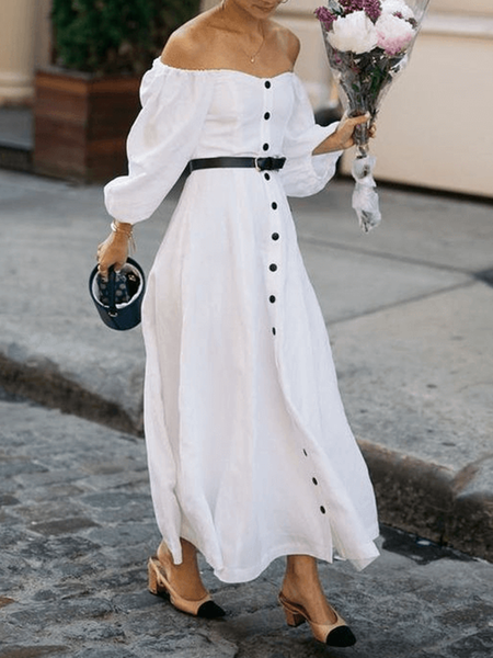 

Cold Shoulder Elegant Plain Dress, White, Maxi Dresses