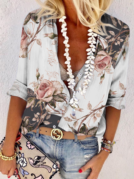 

Floral Vacation Crew Neck Buttoned Blouse, Multicolor, Shirts & Blouses