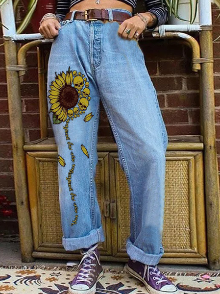

Women's Denim Sunflower Casual Loose Jeans, Light blue, Jeans