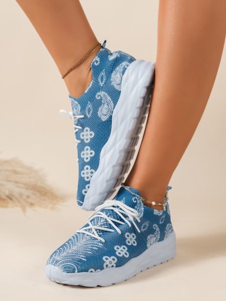 

Paisley Graphic Lace Up Design Slip-On Running Shoes, Blue, Sneakers