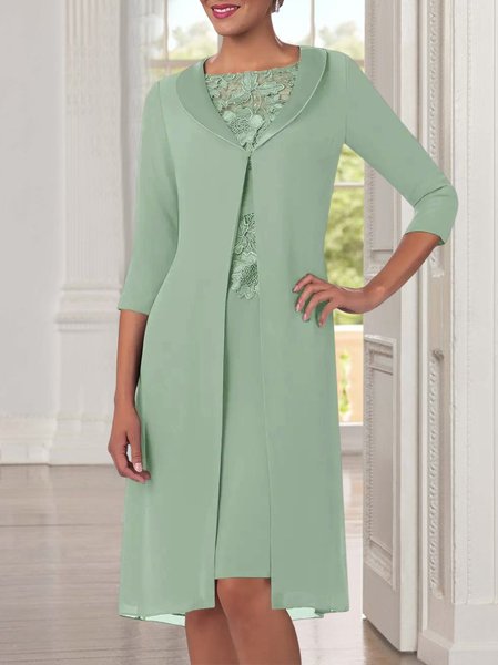 

Loose Elegant Crew Neck Plain Two-Piece Set, Aqua, Formal Dresses