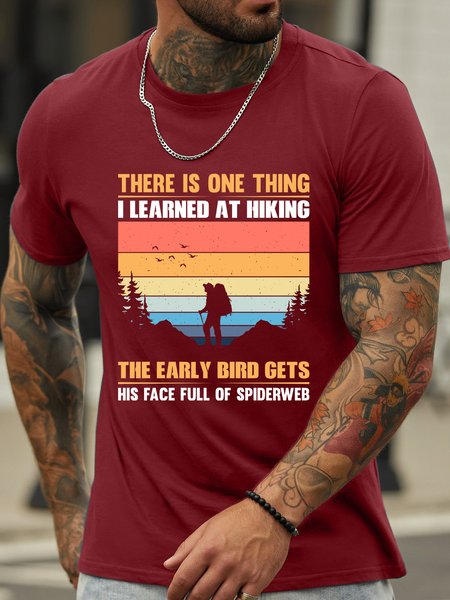 

Lilicloth X Jessanjony There Is One Thing I Learned At Hiking The Early Bird Gets His Face Full Of Spiderwebs Men's T-Shirt, Red, T-shirts