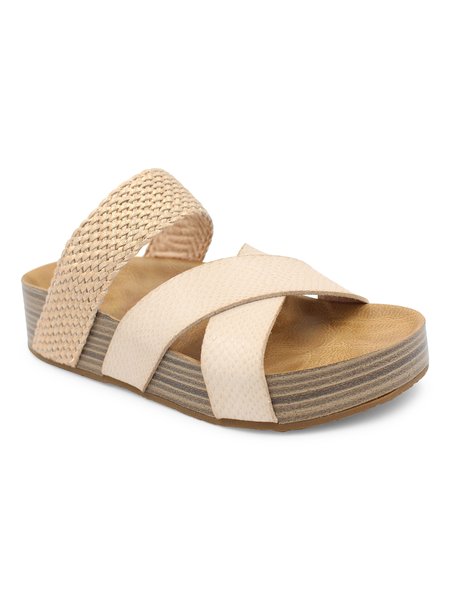 

Vintage Braided Strap Platform Slide Sandals, Beige, Sandals