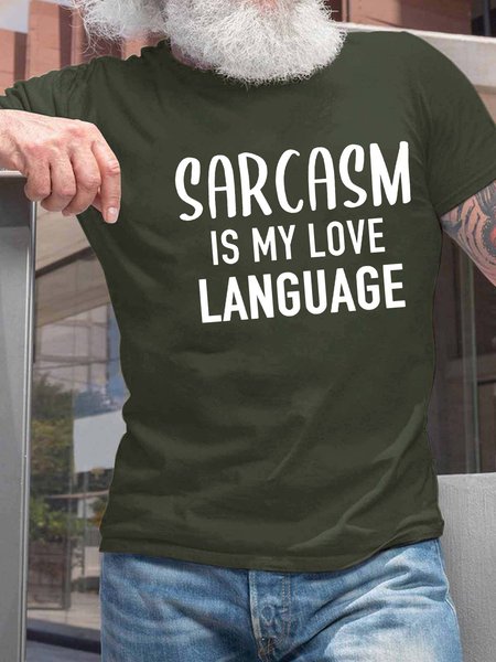 

Men’s Sarcasm Is My Love Language Text Letters Crew Neck Casual Regular Fit T-Shirt, Army green, T-shirts