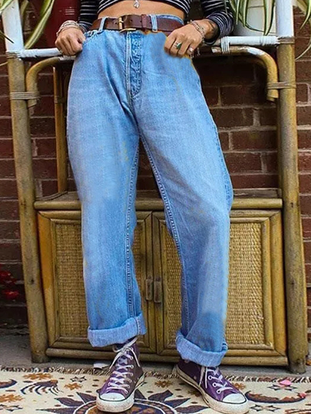 

Women's Casual Denim Plain Jeans, Light blue, Jeans
