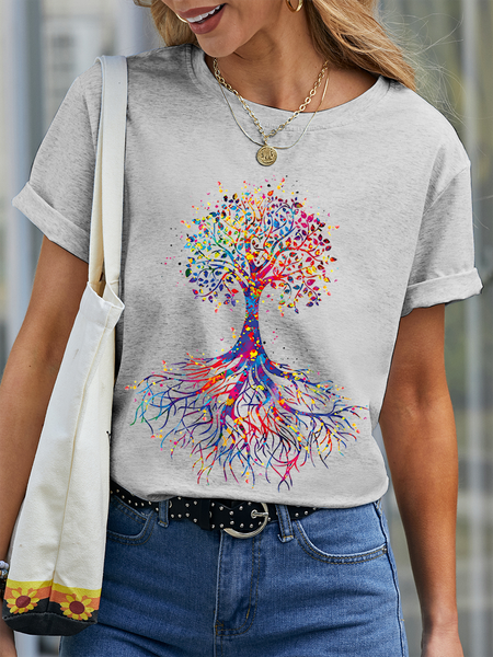 

Women's Loose The Tree of Life Simple T-Shirt, Light gray, T-shirts