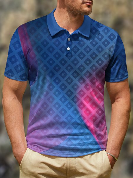 

Ombre Abstract Geometric Button Short Sleeve Polo Shirt, Blue, Polo Shirts