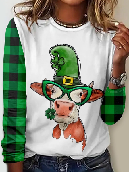 

Women's Happy St. Patrick's Day Plaid Simple Regular Fit Shirt, Green, Long sleeves