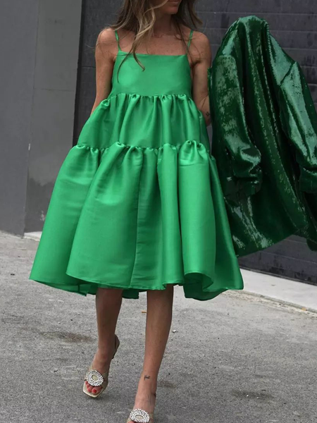 

Spaghetti Elegant Regular Fit Dress, Green, Midi Dresses