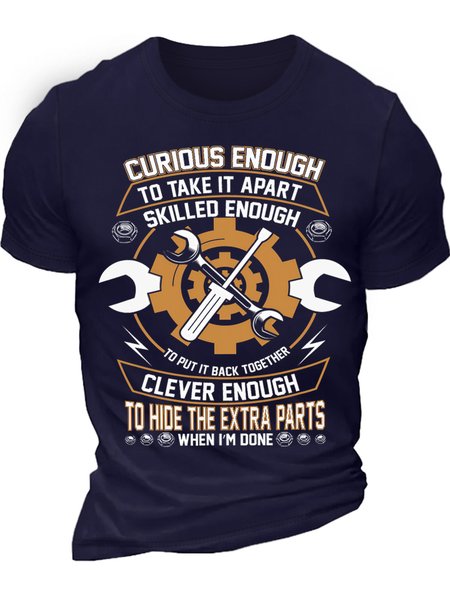 

Men's Curious Enough To Take It Apart Skilled Enough To Put It Back Together Funny Graphic Printing Casual Cotton Text Letters T-Shirt, Purplish blue, T-shirts