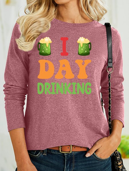 

Lilicloth X Rajib Sheikh St Patricks Day I Day Drinking Women's Long Sleeve Top, Pink, Long sleeves