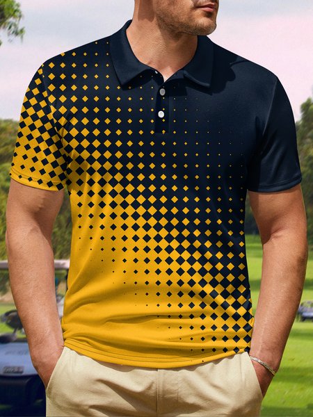 

Geometric Button Short Sleeve Polo Shirt, Yellow, Polo Shirts