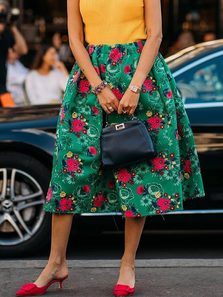 

Loose Floral A-line Elegant Skirt, Green, Skirts