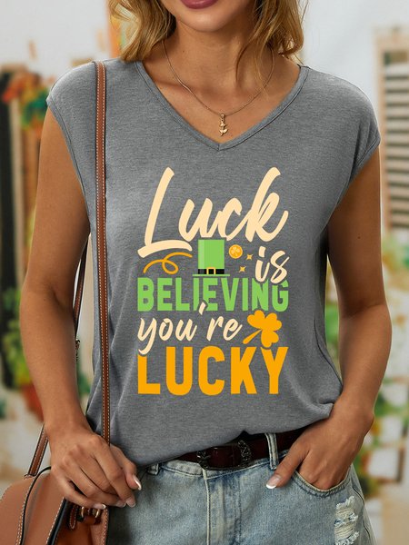 

Lilicloth X Jessanjony St. Patrick's Day Luck Is Believing You're Lucky Women's V Neck Tank Top, Gray, Tank Tops