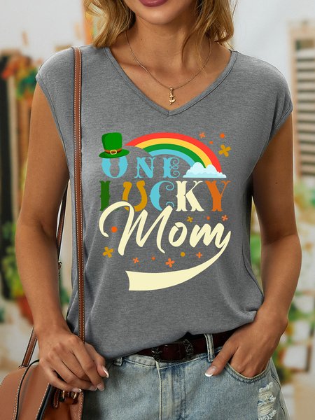

Lilicloth X Jessanjony St. Patrick's Day One Lucky Mom Women's V Neck Casual Tank Top, Gray, Tank Tops